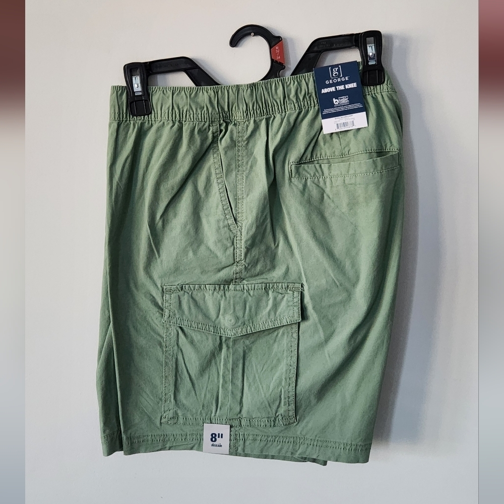 🩳 George Men’s Green Pull-On Cargo Shorts – Size Medium (32–34), NWT, 8” Inseam - Picture 2 of 13